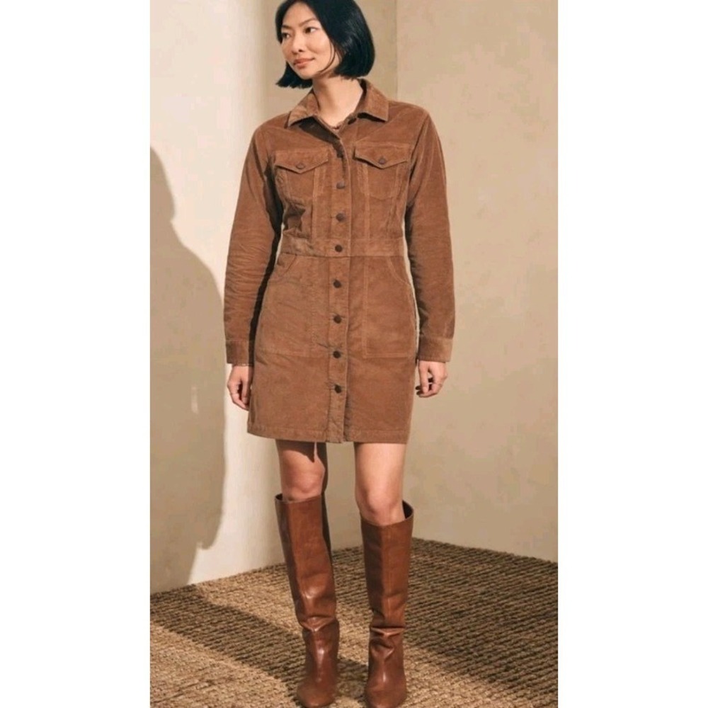 Faherty Michelle Stretch Corduroy Shirt Dress Brown Size 2 Nordstrom Utility